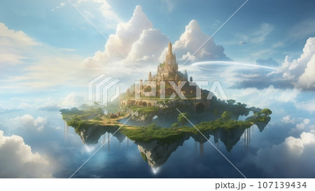 幻想的 神秘的 天空の城 風景のイラスト素材 - PIXTA