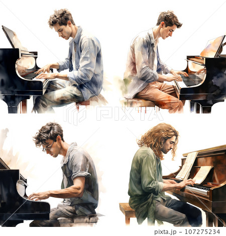 水彩画 水彩 ピアノ 演奏のイラスト素材 - PIXTA