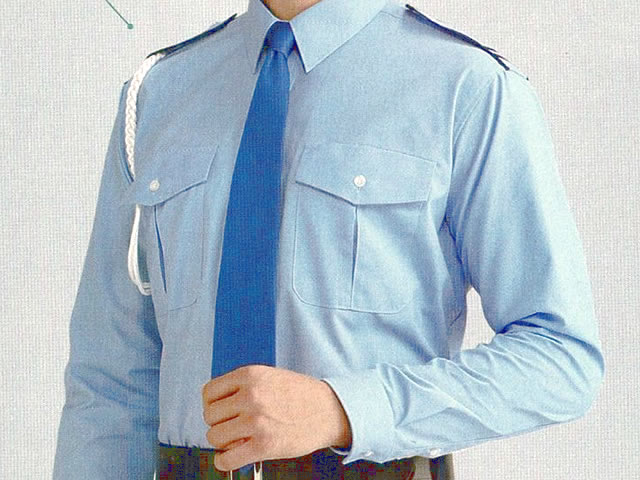 夏 肩章（反射）付き サックス ワイシャツ 長袖/半袖 - 警備用品・防犯