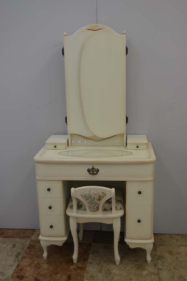 アンティークドレッサー 収納三面鏡フランソワ ホワイト - 鏡台