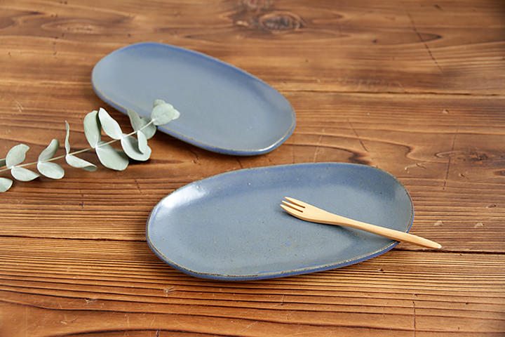 かねと窯】楕円皿/コバルト（横 20cm） | 【丹波のイロドリ】丹波焼