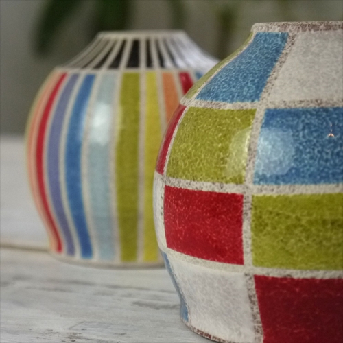 丹波立杭焼/稲右衛門窯/上中剛司/彩色カップ（市松）/Φ8 X H8.5