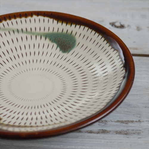 小石原焼/やまさん柳瀬窯/飛鉋・飴縁・打掛/五寸/Φ15.5 X H3.5cm