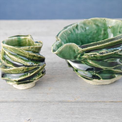 出雲/山本達長/総織部酒器/総織部一点もの/15.5x10.5 X H8 - テーブル