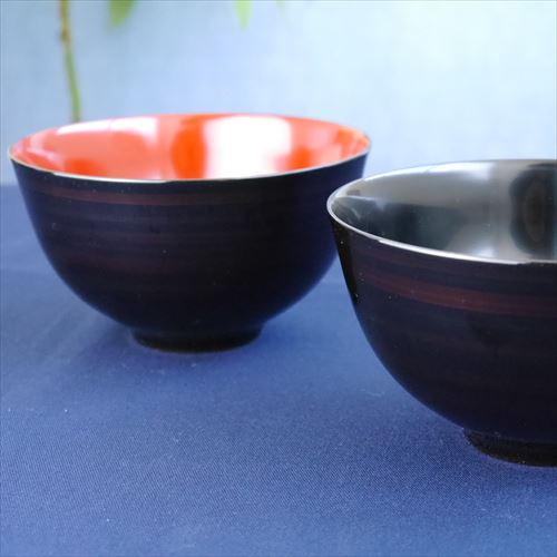 越前塗/越前漆器/山崎漆器/彩波大椀ペア/白檀/Φ14.4×H8 - テーブル