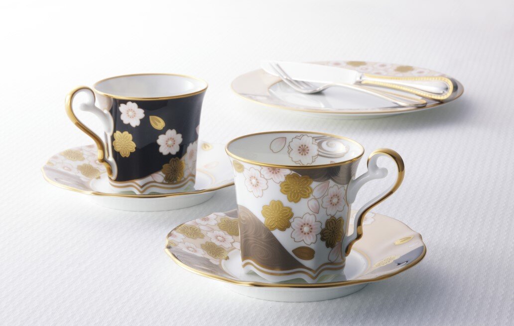 あやみなも コーヒーカップ&ソーサーペア(桜金銀彩・夜桜金銀彩