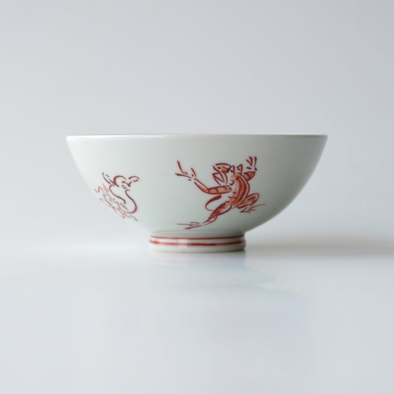 鳥獣戯画（ちょうじゅうぎが） 鳥獣戯画 飯茶碗 赤絵〈1個〉 京焼