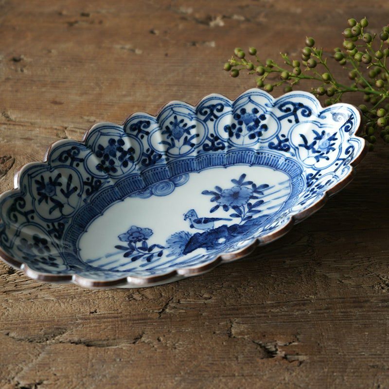 山本長左（やまもとちょうざ） 【山本長左】菊型楕円鉢 花鳥〈1個