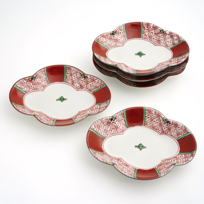 九谷焼 伝統柄 【九谷焼】6号皿揃 赤絵〈5枚〉 |皿や鉢など和食器の