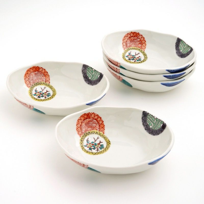 九谷焼 伝統柄 【九谷焼】5.5号小鉢揃 色絵丸紋〈5個〉 |皿や鉢など和