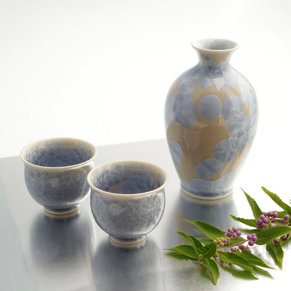 花結晶 【京焼・清水焼】花結晶 お預け酒器（銀藤）〈徳利1個・ぐい呑2