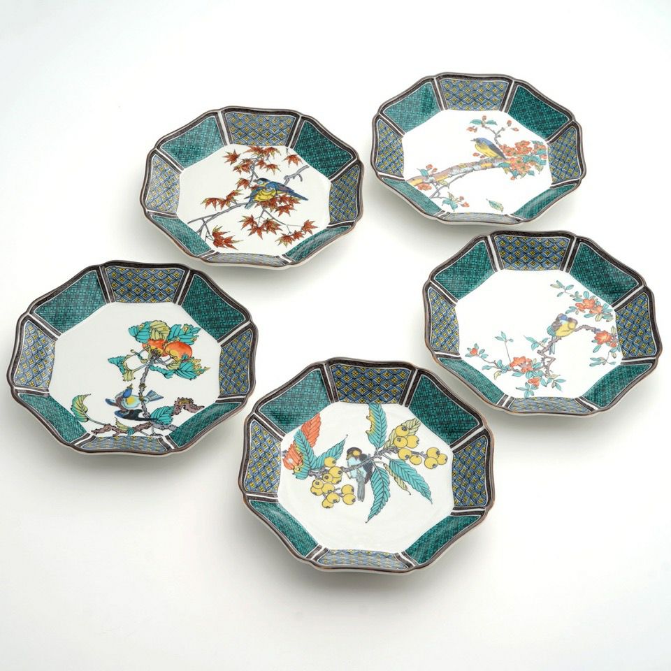 九谷焼 伝統柄 【九谷焼】6.5号皿揃・花鳥絵変り〈5枚〉 |皿や鉢など和