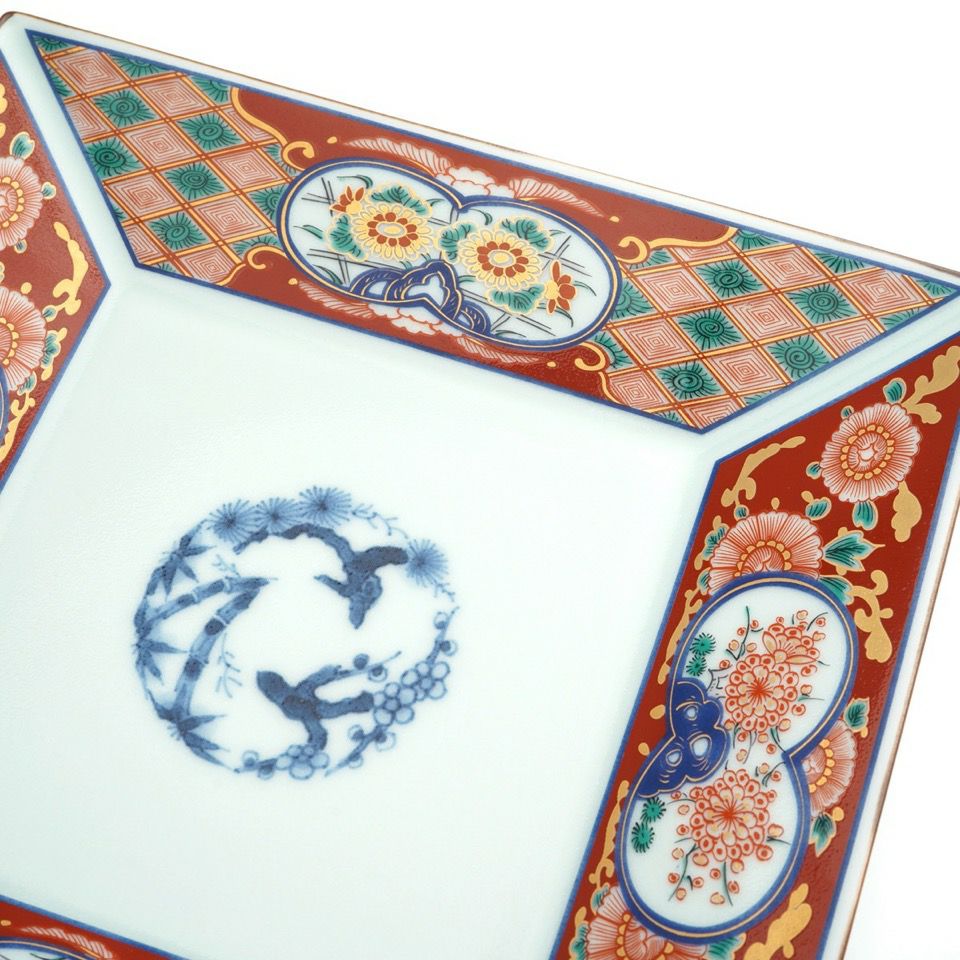 波佐見焼・三川内焼（長崎県） 【波佐見焼】木甲赤濃松竹梅 正角盛皿