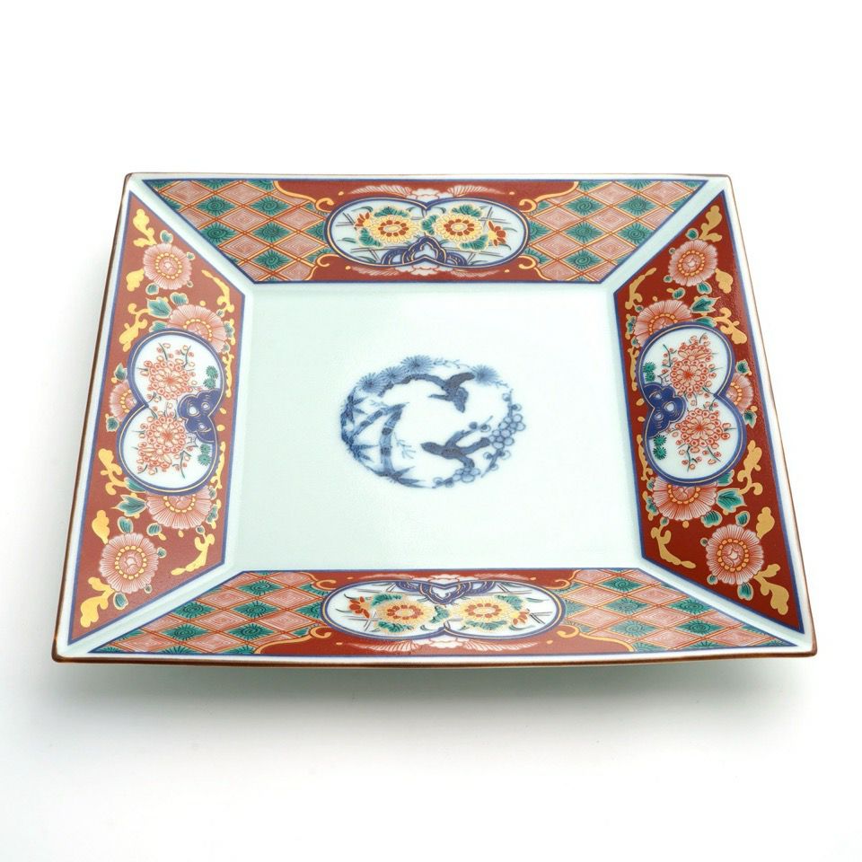 波佐見焼・三川内焼（長崎県） 【波佐見焼】木甲赤濃松竹梅 正角盛皿