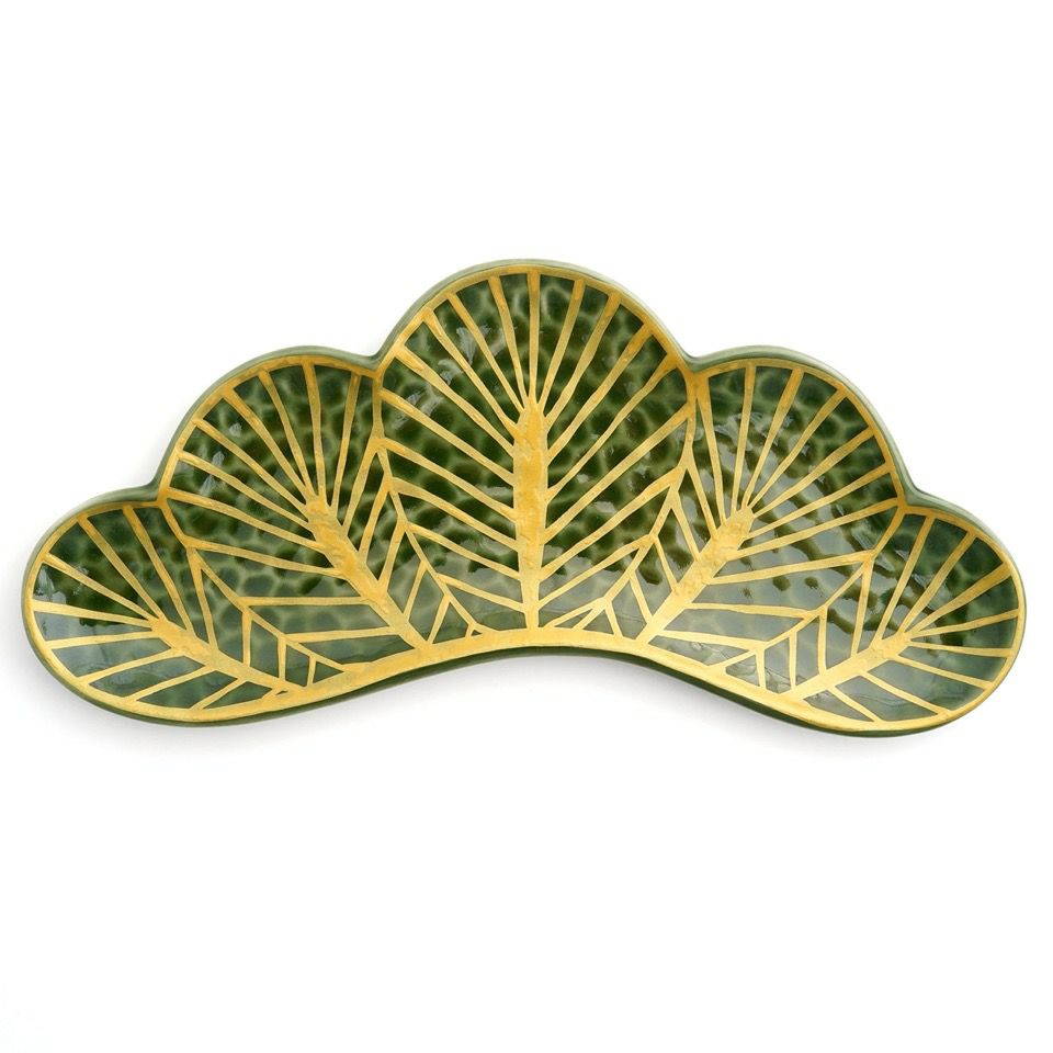 有田焼・伊万里焼（佐賀県） 【有田焼 幸楽窯】錦茶緑金松葉形 前菜皿