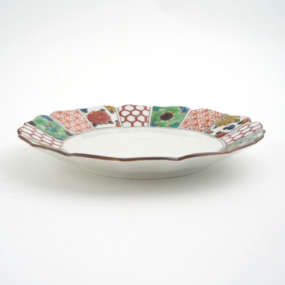 九谷焼 伝統柄 【九谷焼】6号ペア皿・マリーゴールドと吉祥紋〈2枚