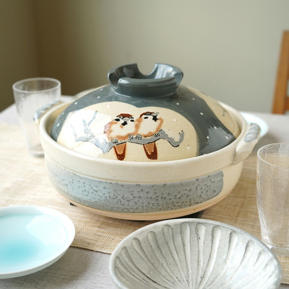 萬古焼（三重県） 【萬古焼】白雪雀 8号（直火のみ）〈1個〉 |皿や鉢