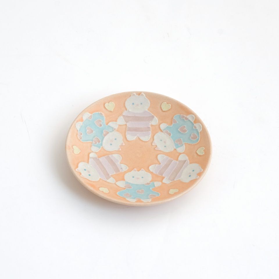 ねこ日和_中村かりん（なかむらかりん） 【中村かりん】豆皿 手つなぎ