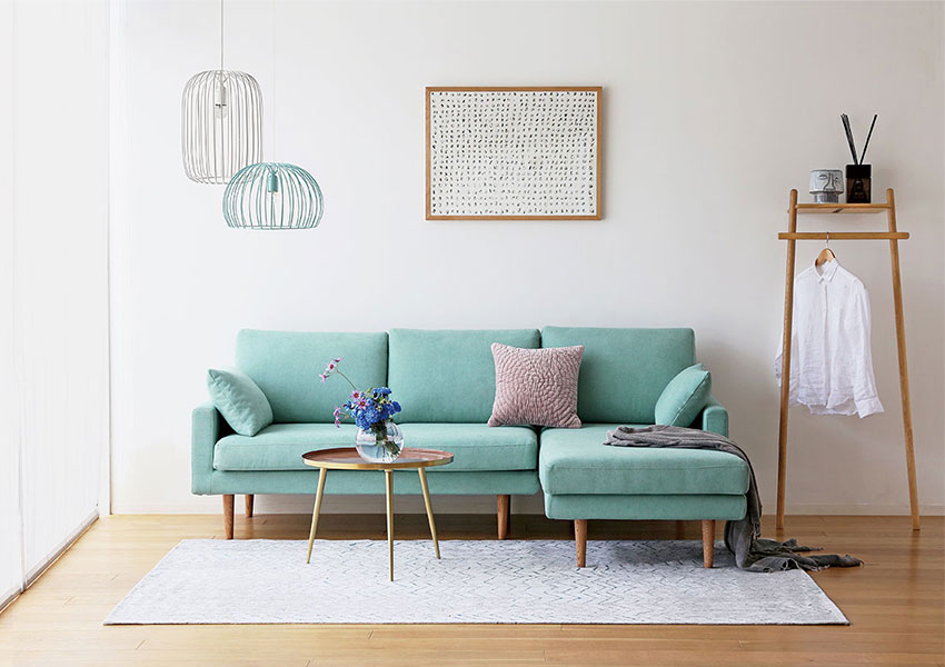 レオ カウチソファ LIGHT BLUE(W214×D156×H82cm)税込￥208,000