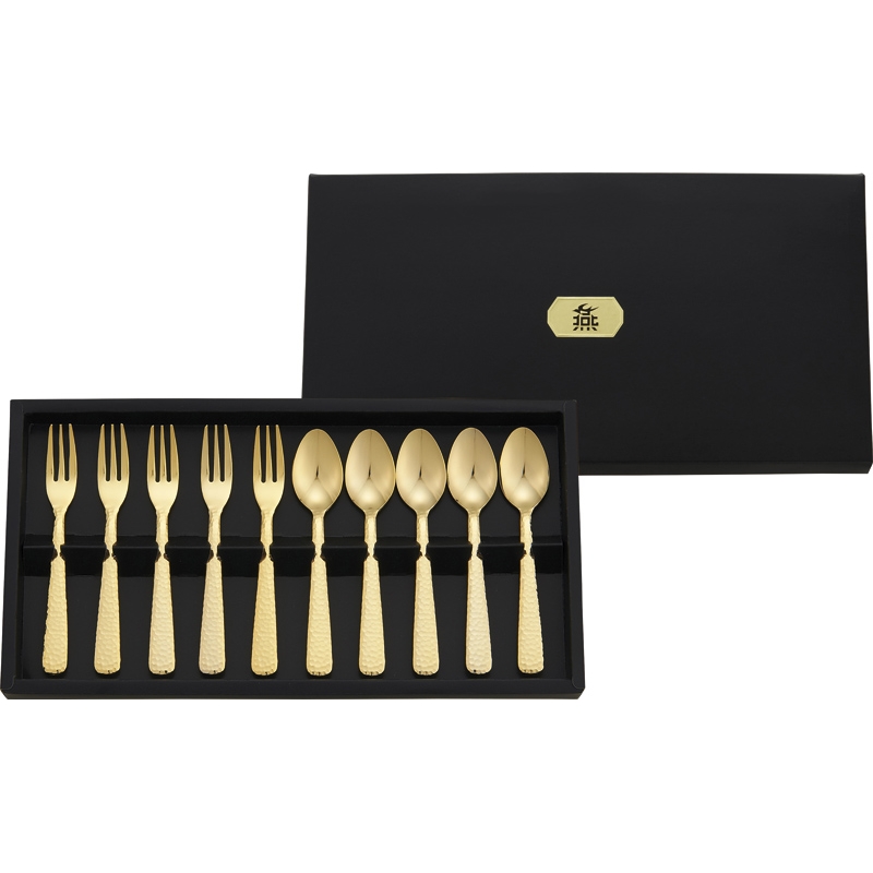 ギフト通販】《燕匠一》鎚目スプーン＆フォーク10本セット(金メッキ