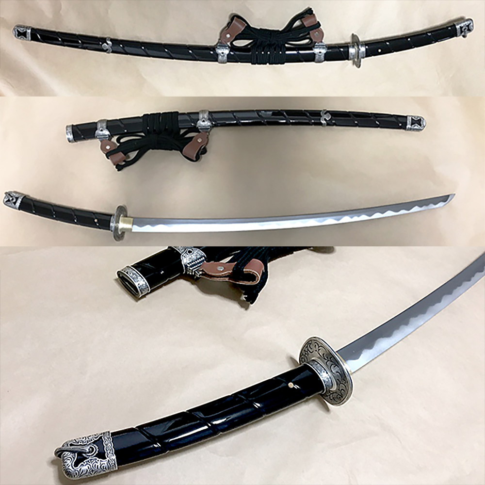 竹光刀 螺旋彫黒鞘 陣太刀 拵え（太刀反り・腰反り） | 竹光・時代劇