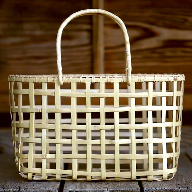 白竹粗四ツ目楕円手提げ籠バッグ | 虎斑竹専門店 竹虎