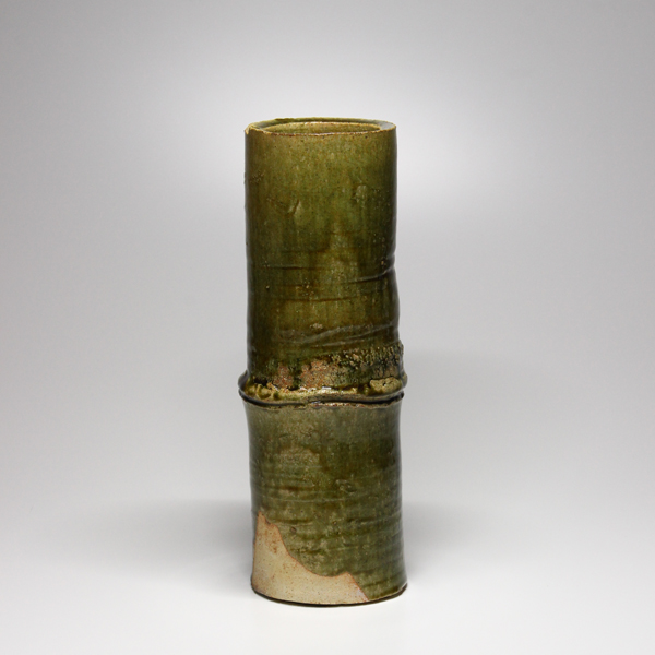 北大路魯山人 織部 双耳壺花瓶 箱裏書 古山子鑑定印 共箱入