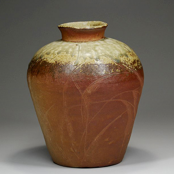 北大路魯山人 信楽灰被アシ絵花入 - 瀧屋美術 -鎌倉の美術品専門店