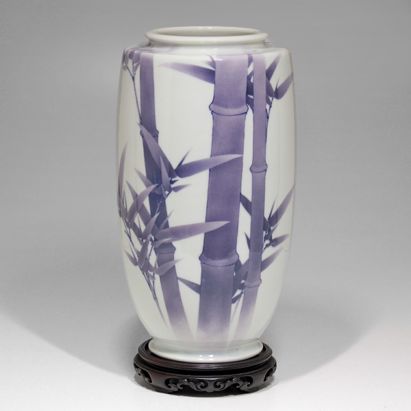 初代真葛香山 宮川香山『紫金彩竹之画花瓶』瀧屋美術 鎌倉 美術品専門店