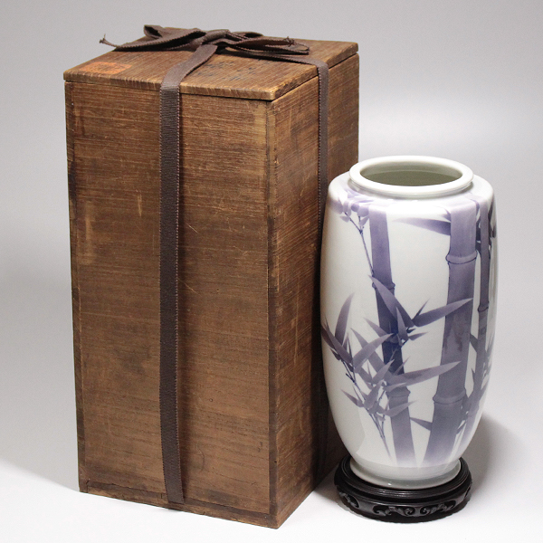 初代真葛香山 宮川香山『紫金彩竹之画花瓶』瀧屋美術 鎌倉 美術品専門店