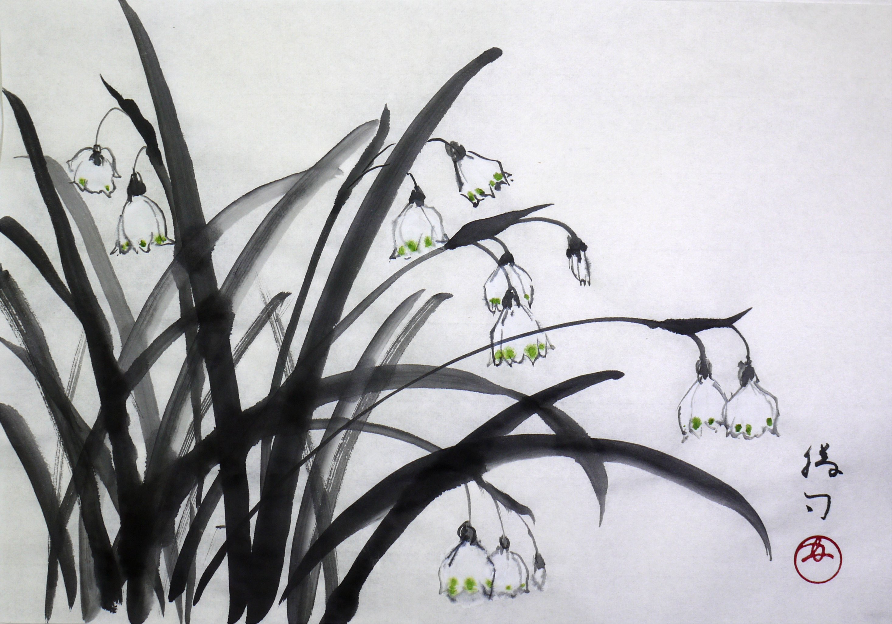 無料の10分水墨画、「#8 藤」「#9 八重桜」「#10 シャガ」「#11