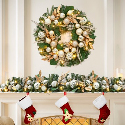 Pre-Lit Christmas Wreath for Front Door, 24 in Large Christmas