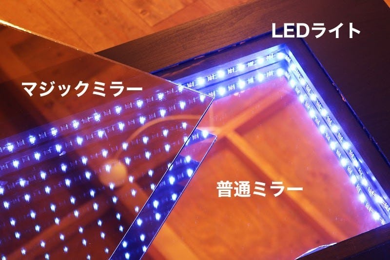 インフィニティミラー】奥行きあるテーブル／自作事例｜鏡の販売.com