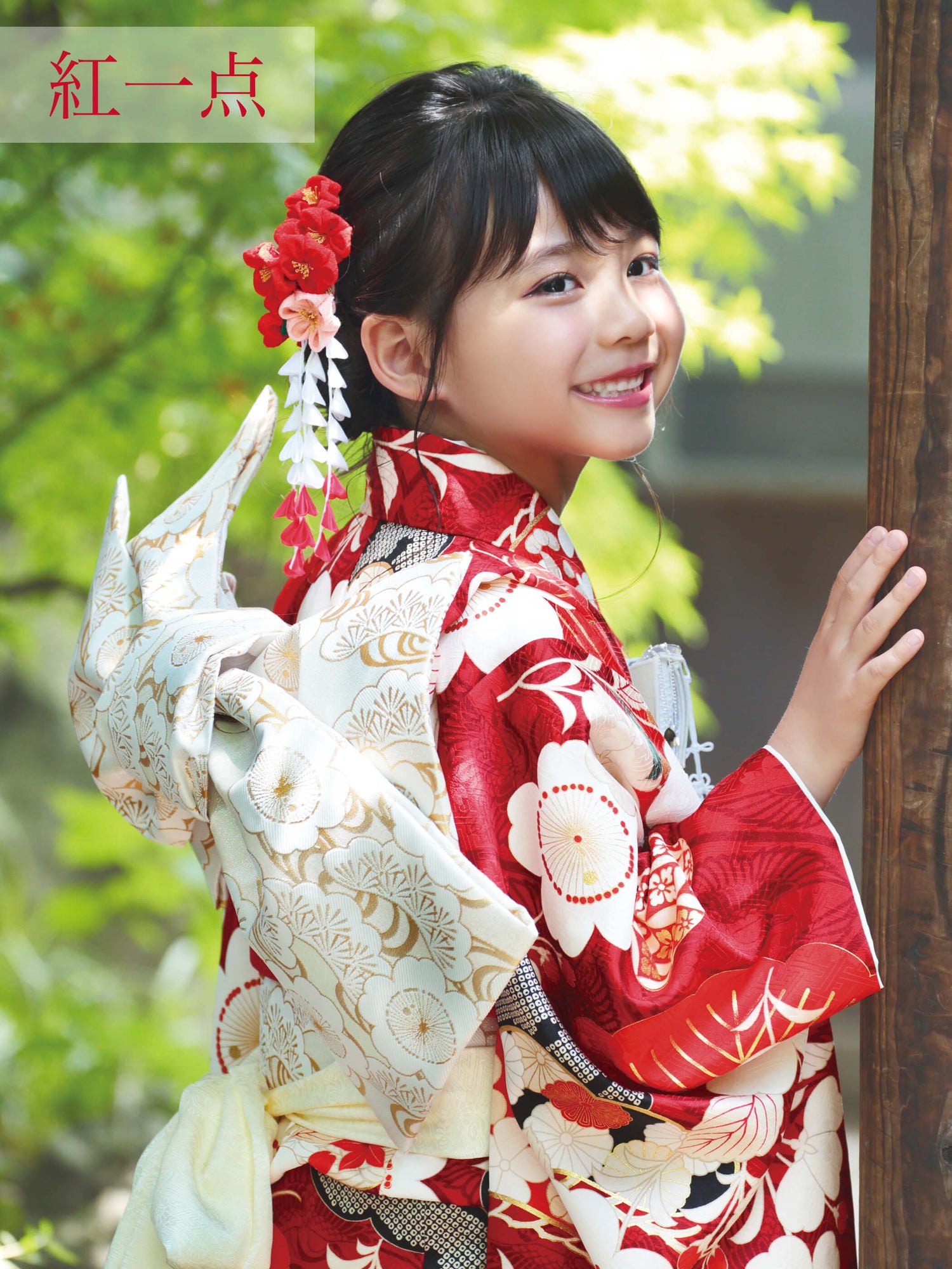 七五三用 赤色 着物 塔の絵柄 七五三用 赤色 着物 塔の絵柄