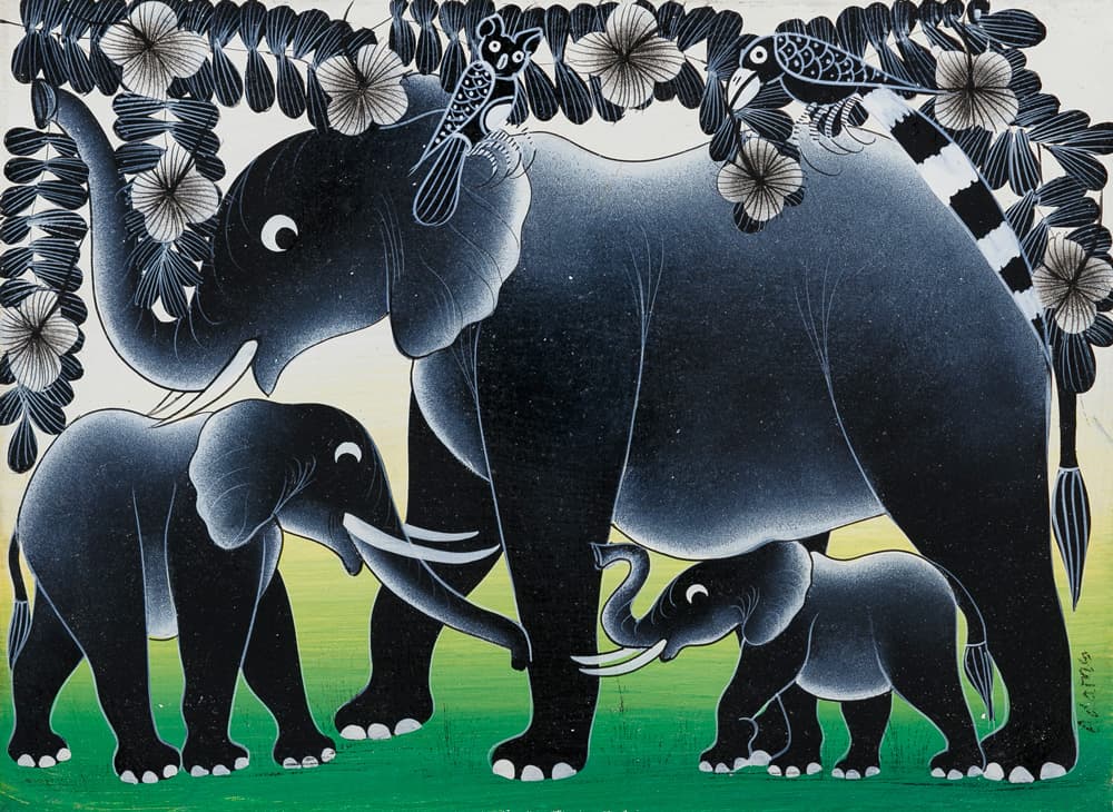 ゾウの親子/鳥 - ティンガティンガオンラインショップ