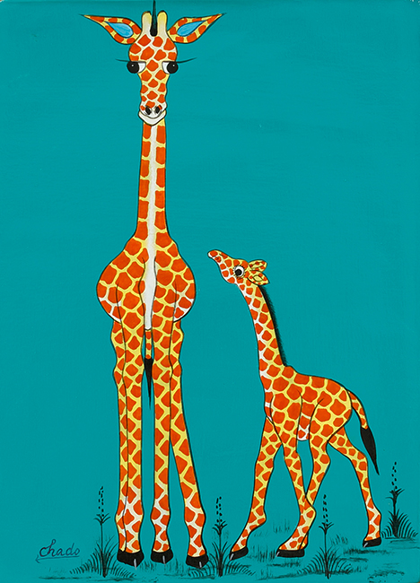 キリンの親子 - ティンガティンガオンラインショップ