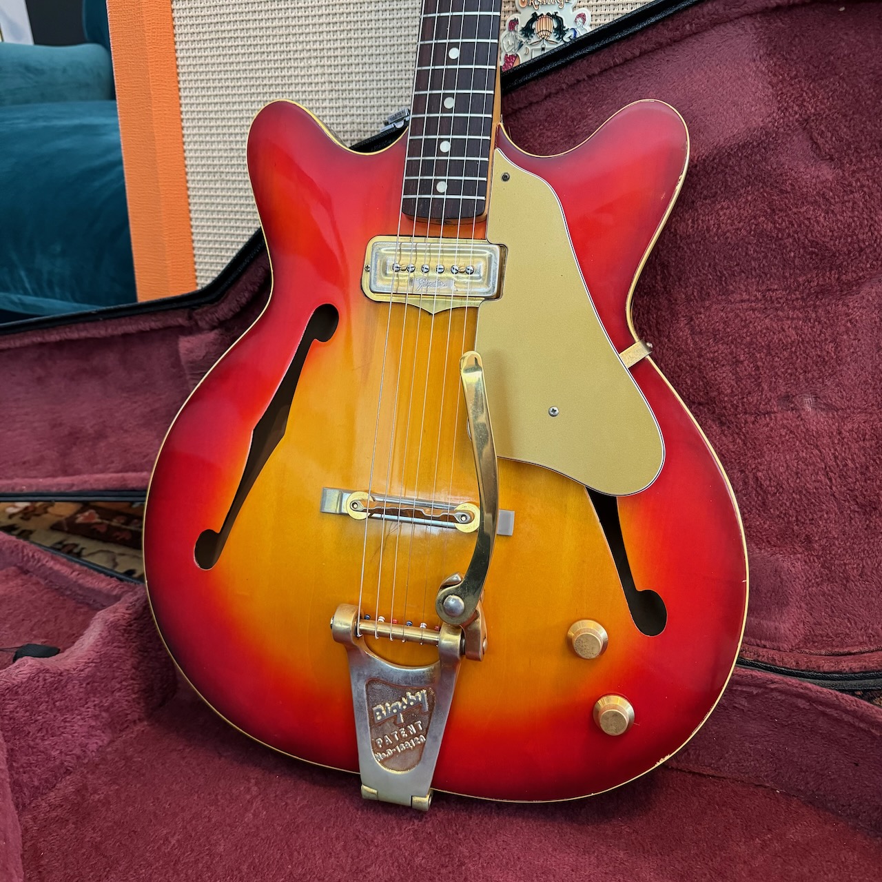 Vintage 1966 Fender USA Coronado I Gold Bigsby Sunburst Guitar -