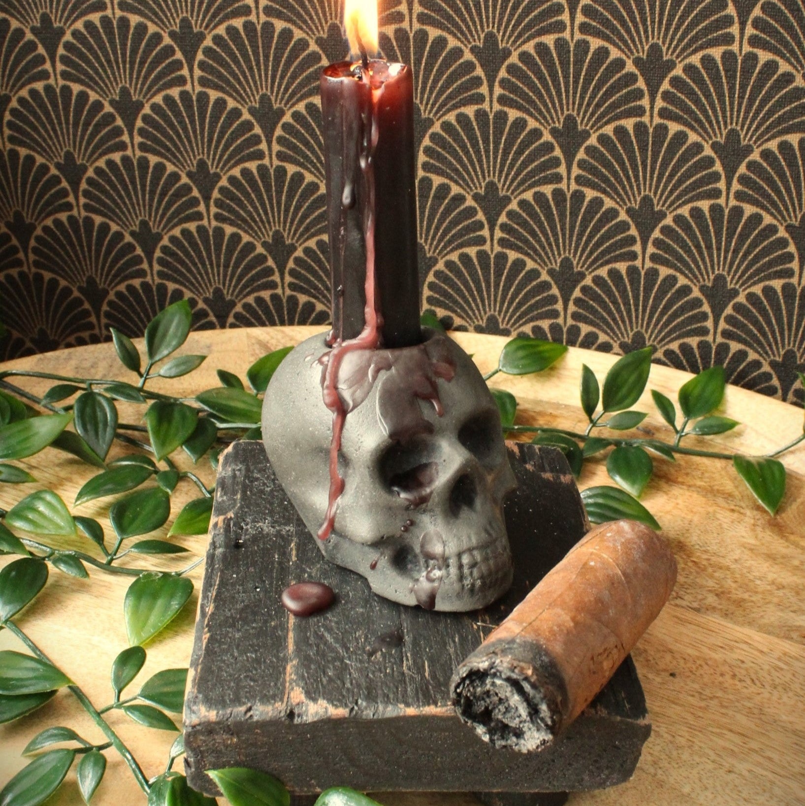 Handmade Skull Candle Holder – Rustic Luxury Cast Stone – The