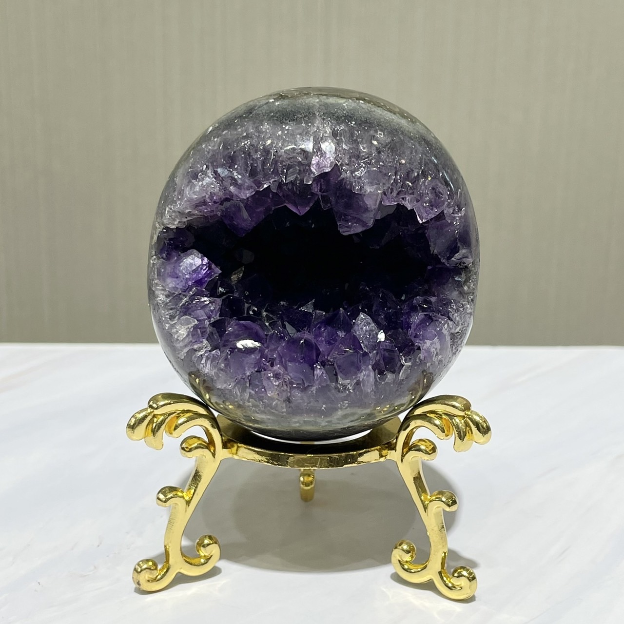 一点物】アメジスト 笑口 丸玉 002 (台座付き) / Thida Stone 天然石