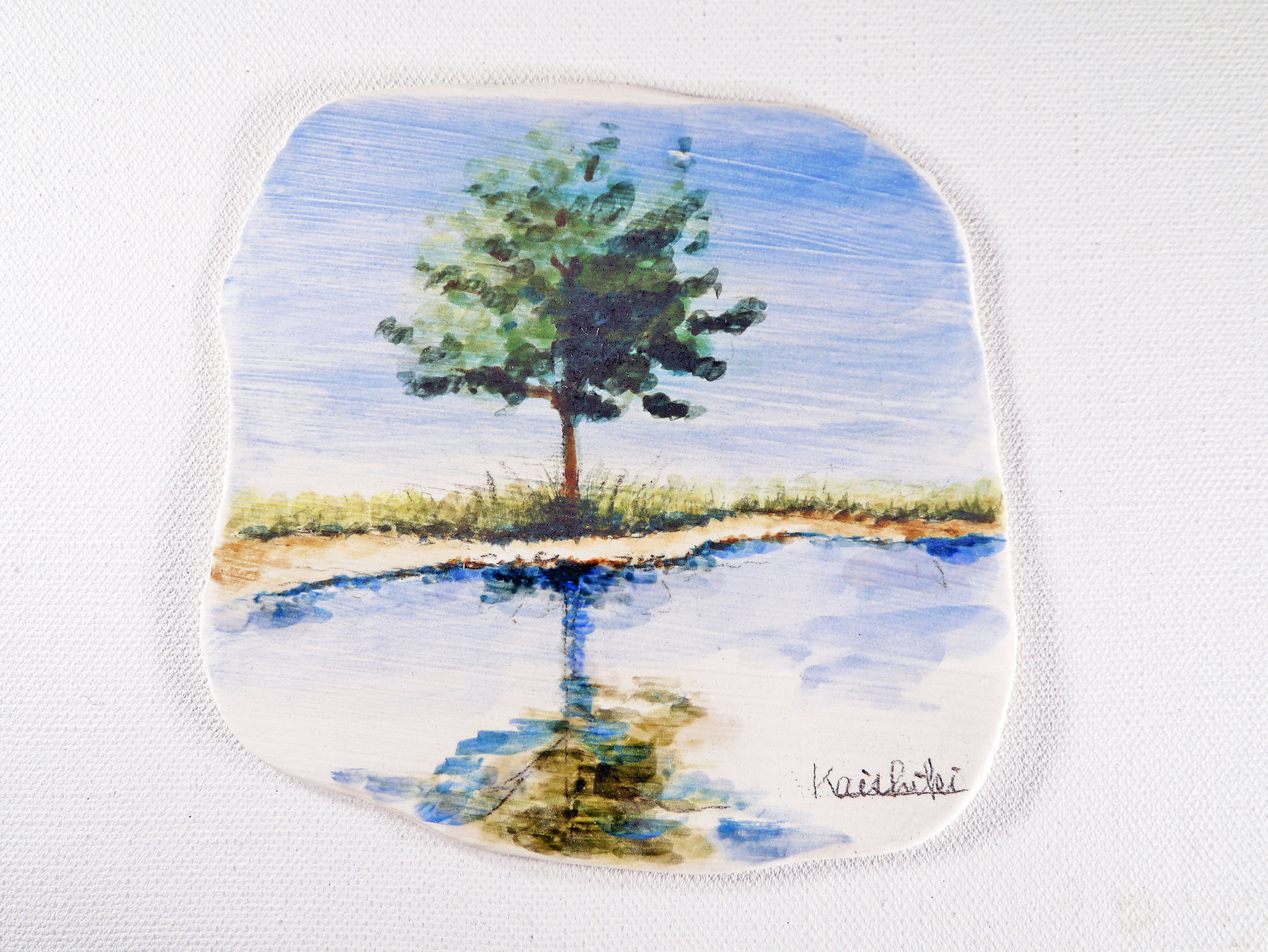 陶板画-水面の思い出-下絵付けによる風景画 | Takashi Kozono