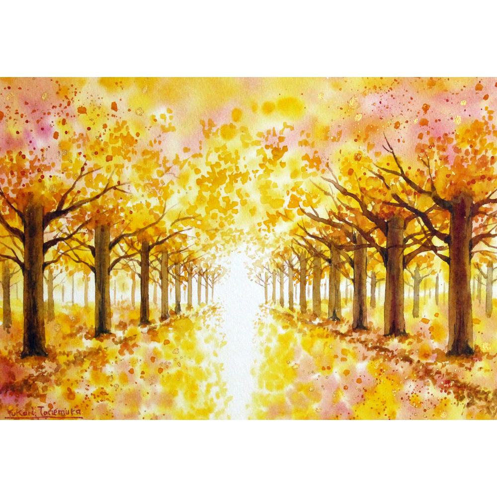 黄金色の並木道 | Yukari.Tanemura ｜インテリア絵画 アートの専門通販