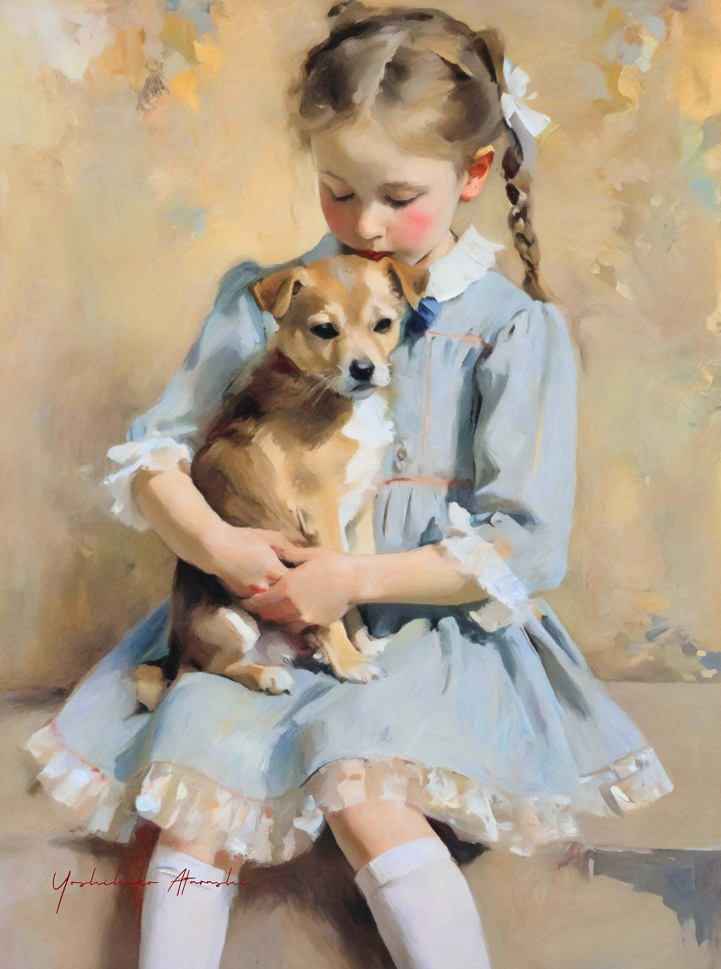 犬と少女-20240821-a | 新 嘉彦 ｜インテリア絵画 アートの専門通販