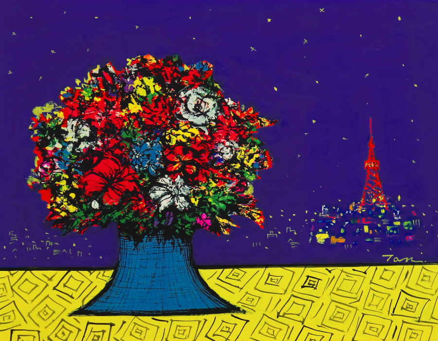 Flowers」(NO.2513) / 6号F / 版画紙にアクリル絵の具不透明 / 額付き