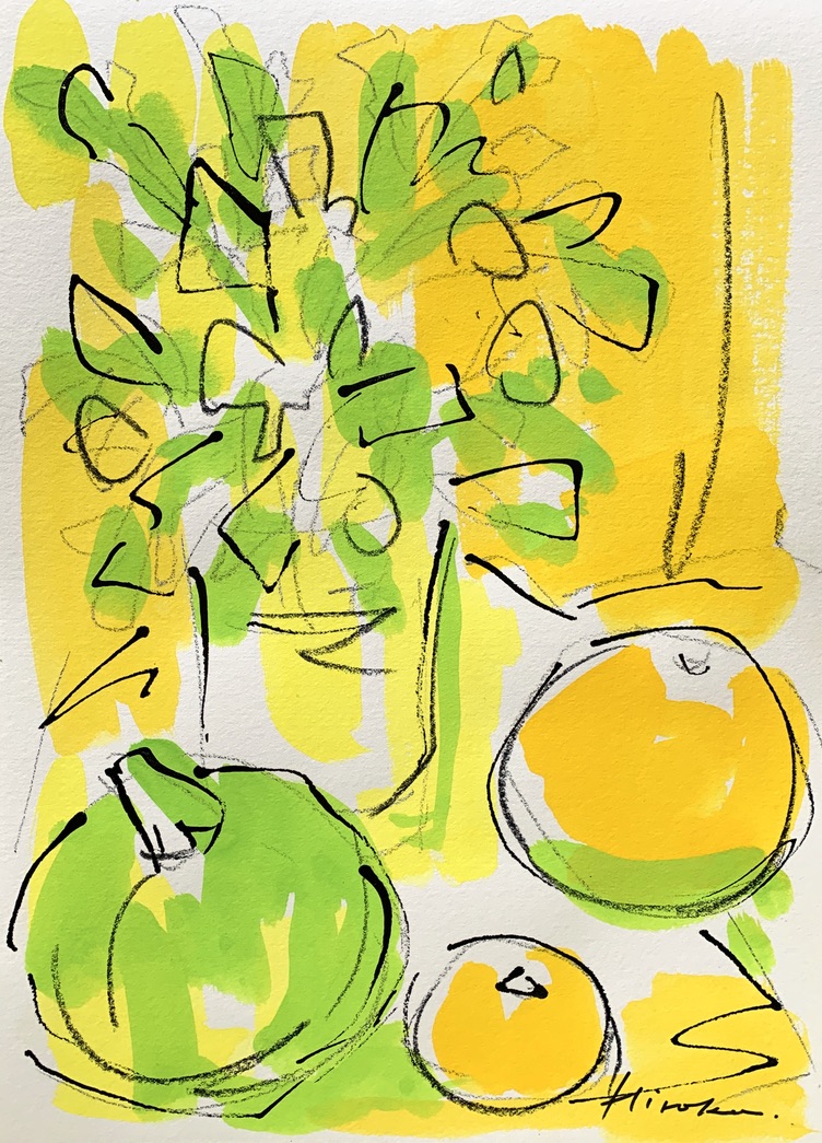 黄色と緑の001 | 望月寛子 ｜インテリア絵画 アートの専門通販