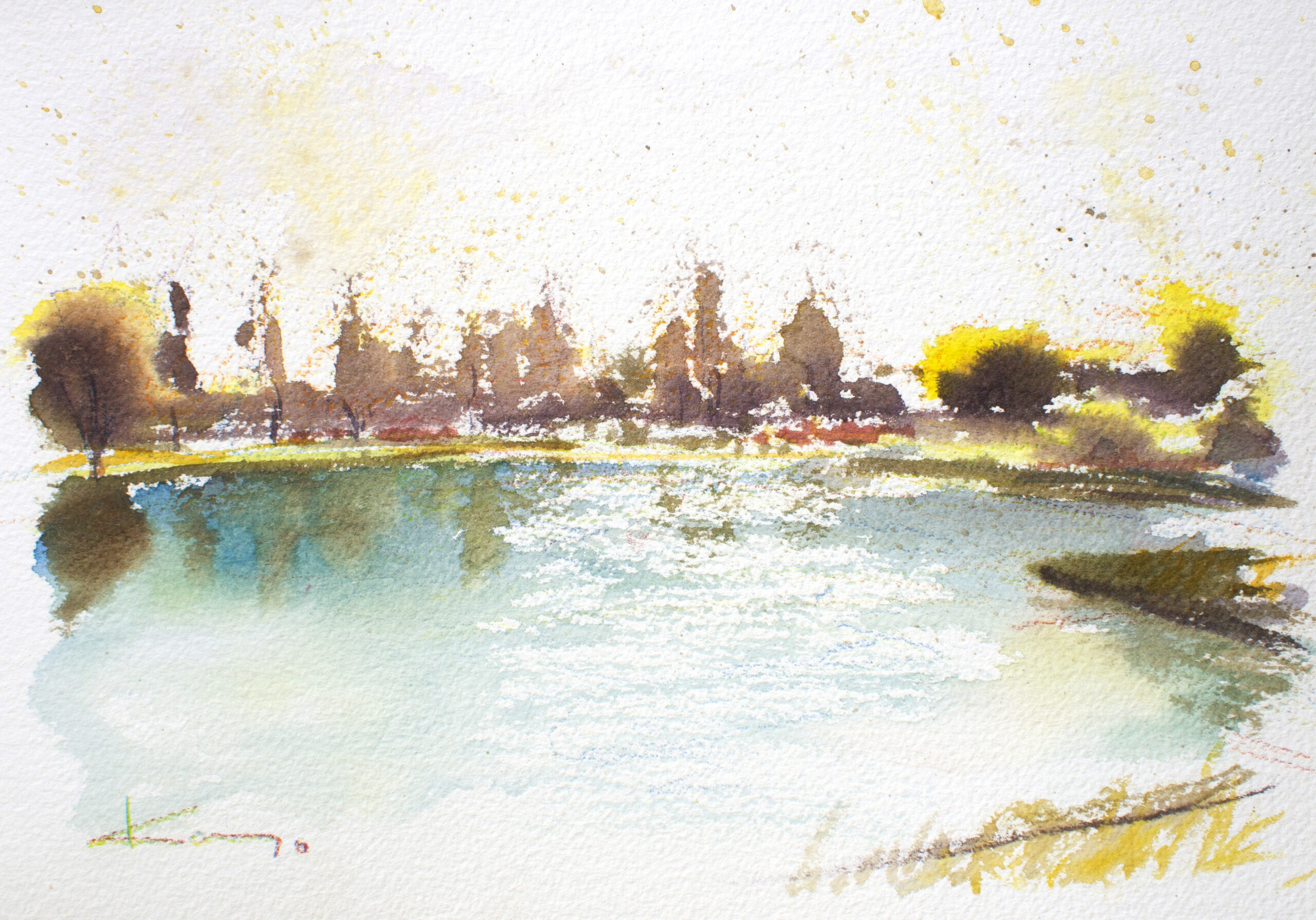 夕陽、水鳥の池 | 松川佳代 ｜インテリア絵画 アートの専門通販