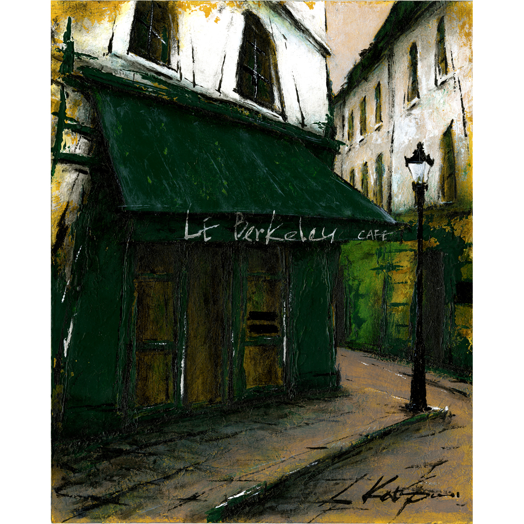 風景画 絵画 パリ 「街角の緑のひさしのカフェ」 | Katsu／中野克彦