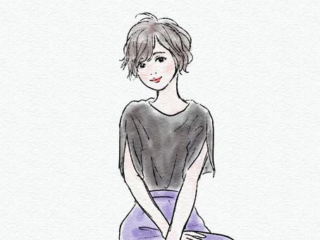 クール系女子 笑顔 ショートヘアイラスト - No: 23794915｜無料