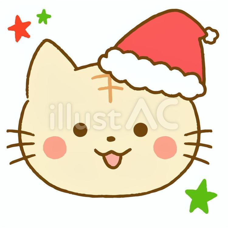 サンタ帽をかぶったトラ猫イラスト - No: 2266385｜無料イラスト