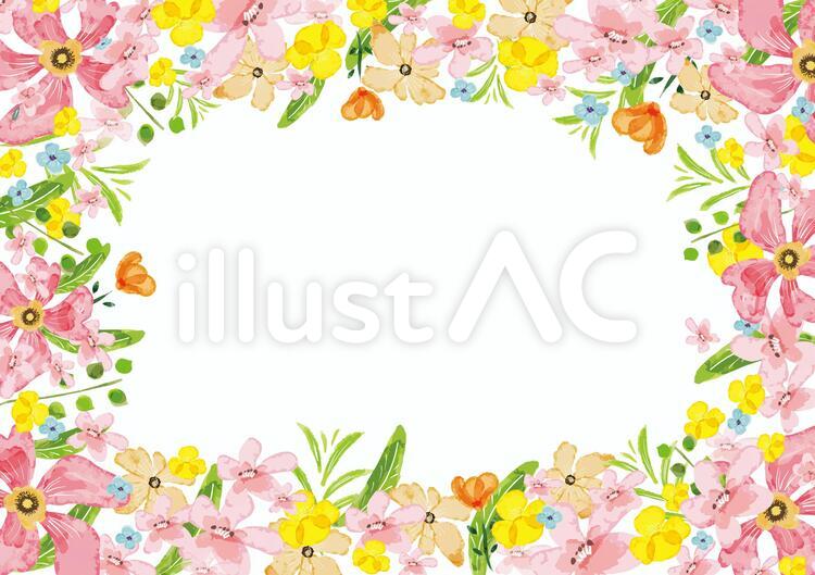 カラフルな水彩風花フレームイラスト - No: 2360393｜無料イラスト