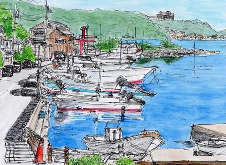 小さな漁港イラスト - No: 22060896｜無料イラスト・フリー素材なら